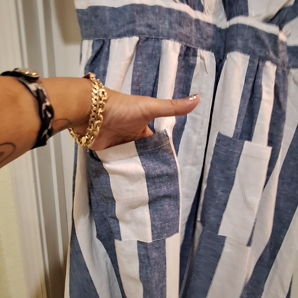 NWT - Ashley Stewart Blue/Cream Striped Maxi Dress sz14 - Picture 3 of 8